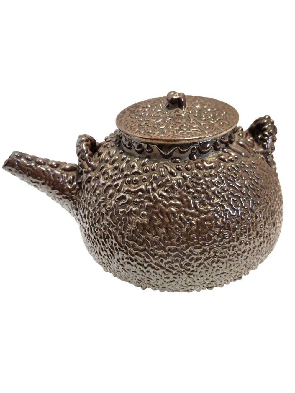 Antique Japanese Meiji Water‑Drop Teapot Jakatsu Lava Glaze Brown Pottery Japan